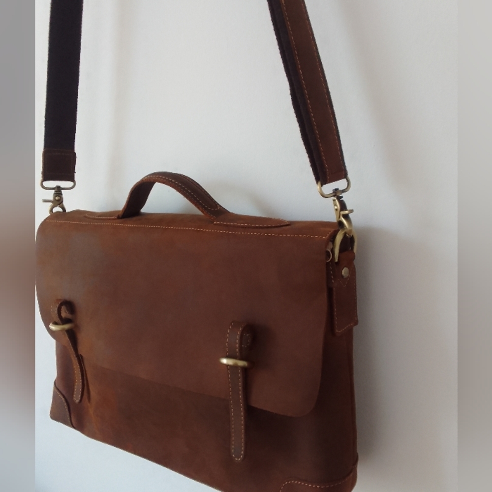 Kattee Men's Crazy Horse Leather Shoulder Briefcase 14 Laptop Bag